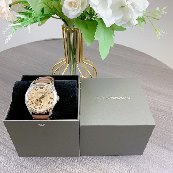 Emporio Armani AR60017 Automatic Brown Leather Watch - Picture 4 of 7